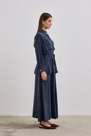 New Jasmine Halat Kemerli Etekli Takım LACİVERT