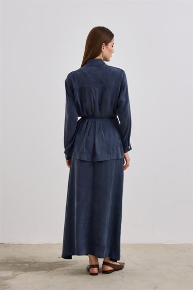 New Jasmine Halat Kemerli Etekli Takım LACİVERT