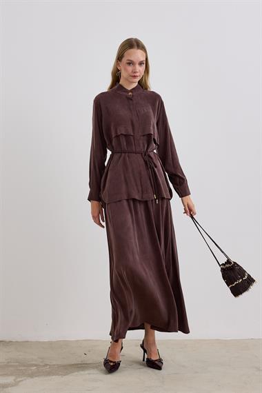 New Jasmine Halat Kemerli Etekli Takım KAHVERENGİ