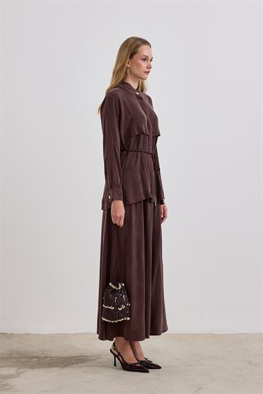 New Jasmine Halat Kemerli Etekli Takım KAHVERENGİ