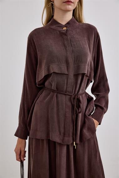 New Jasmine Halat Kemerli Etekli Takım KAHVERENGİ