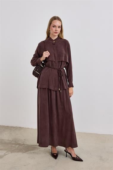 New Jasmine Halat Kemerli Etekli Takım KAHVERENGİ