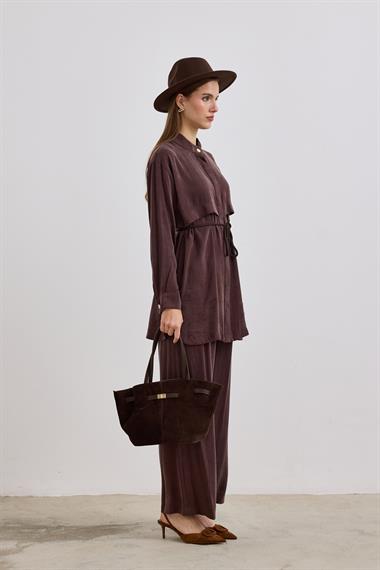 New Jasmy Halat Kemerli Pantolonlu Takım KAHVERENGİ