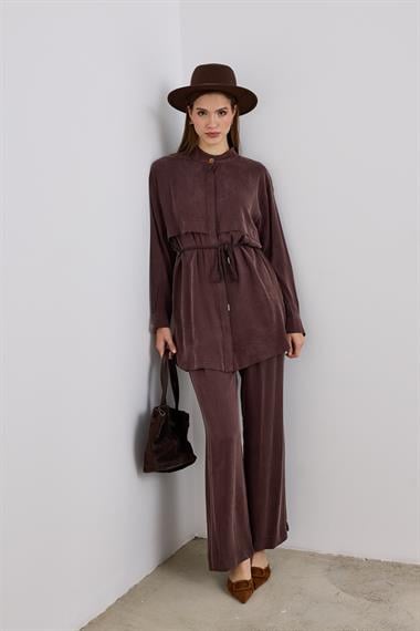 New Jasmy Halat Kemerli Pantolonlu Takım KAHVERENGİ