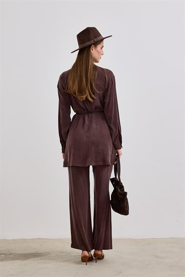 New Jasmy Halat Kemerli Pantolonlu Takım KAHVERENGİ