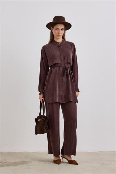 New Jasmy Halat Kemerli Pantolonlu Takım KAHVERENGİ