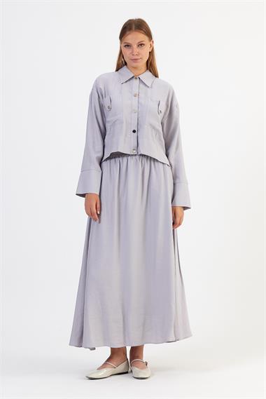 NEW MİLA ETEKLİ TAKIM GRİ