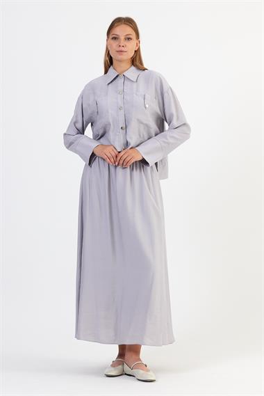 NEW MİLA ETEKLİ TAKIM GRİ