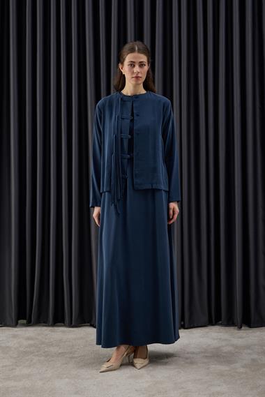 New Sofia Sosis Biyeli İçlik Elbiseli Takım LACİVERT