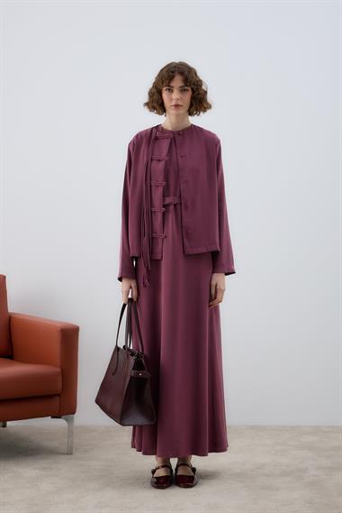 New Sofia Sosis Biyeli İçlik Elbiseli Takım MÜRDÜM