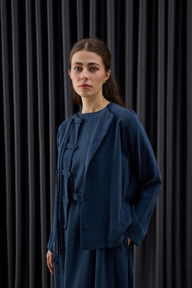 New Sofia Sosis Biyeli İçlik Elbiseli Takım LACİVERT