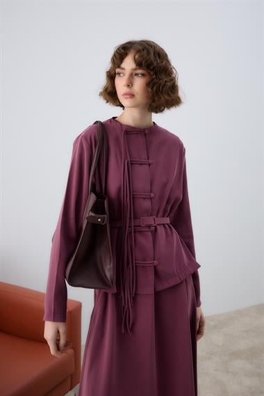 New Sofia Sosis Biyeli İçlik Elbiseli Takım MÜRDÜM