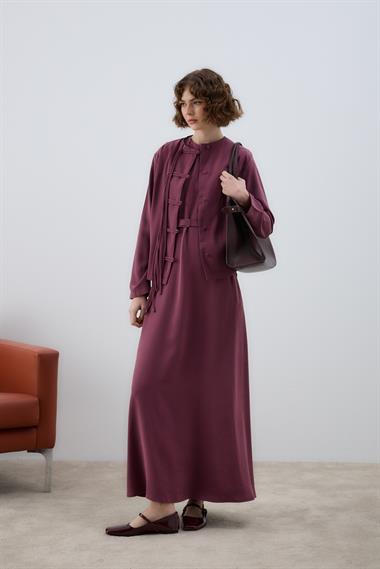 New Sofia Sosis Biyeli İçlik Elbiseli Takım MÜRDÜM