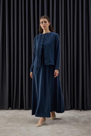 New Sofia Sosis Biyeli İçlik Elbiseli Takım LACİVERT