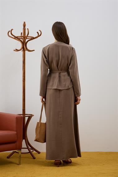 New Sofia Sosis Biyeli İçlik Elbiseli Takım VİZON