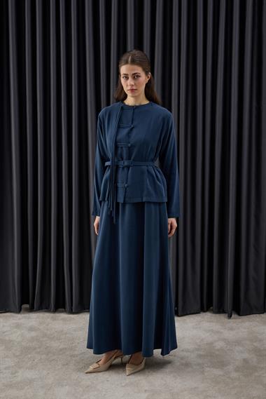 New Sofia Sosis Biyeli İçlik Elbiseli Takım LACİVERT