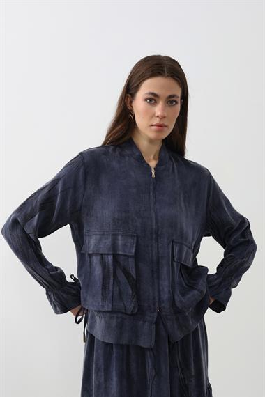 Nicole Fermuarlı Jakar Garnili Etekli Takım LACİVERT