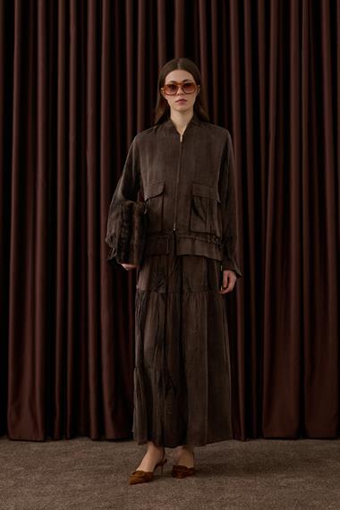 Nicole Fermuarlı Jakar Garnili Etekli Takım KAHVERENGİ