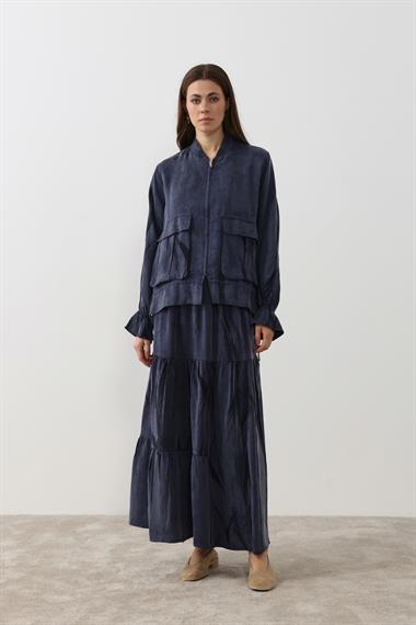 Nicole Fermuarlı Jakar Garnili Etekli Takım LACİVERT