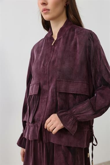 Nicole Fermuarlı Jakar Garnili Etekli Takım MÜRDÜM