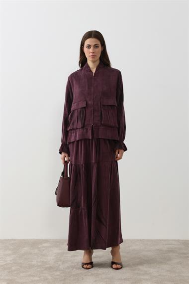 Nicole Fermuarlı Jakar Garnili Etekli Takım MÜRDÜM