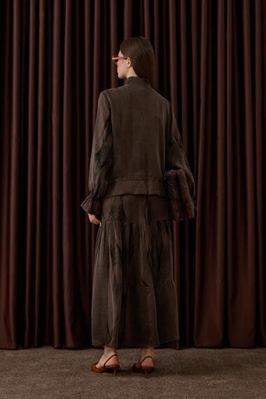 Nicole Fermuarlı Jakar Garnili Etekli Takım KAHVERENGİ