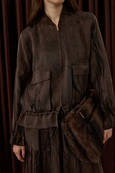 Nicole Fermuarlı Jakar Garnili Etekli Takım KAHVERENGİ