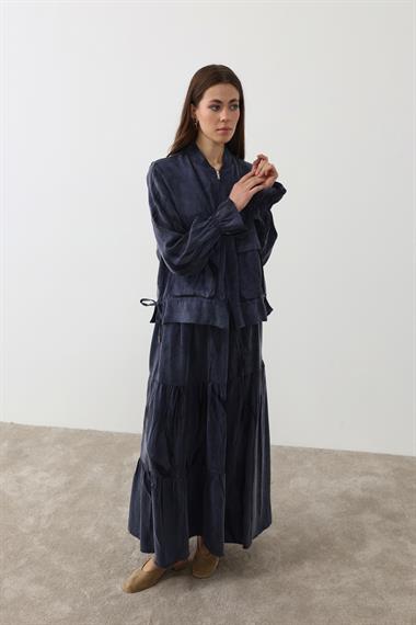 Nicole Fermuarlı Jakar Garnili Etekli Takım LACİVERT