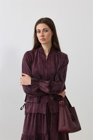 Nicole Fermuarlı Jakar Garnili Etekli Takım MÜRDÜM