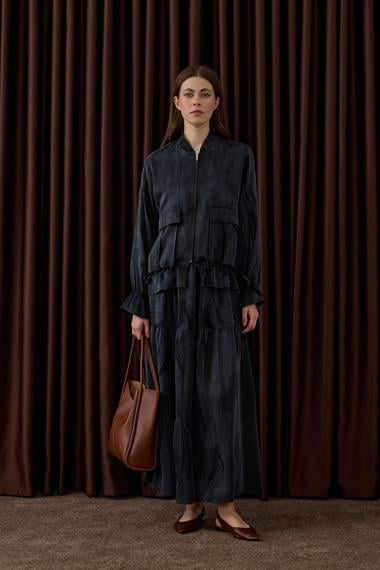 Nicole Fermuarlı Jakar Garnili Etekli Takım SİYAH