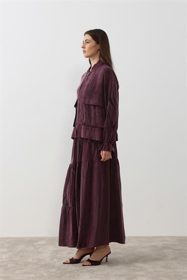 Nicole Fermuarlı Jakar Garnili Etekli Takım MÜRDÜM