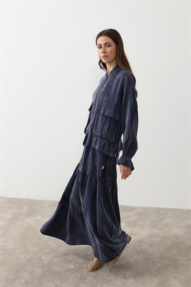 Nicole Fermuarlı Jakar Garnili Etekli Takım LACİVERT