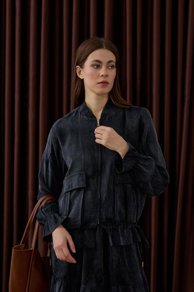 Nicole Fermuarlı Jakar Garnili Etekli Takım SİYAH