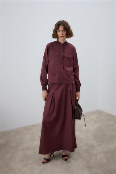 Opera Ribanalı Pileli Etekli Takım MÜRDÜM