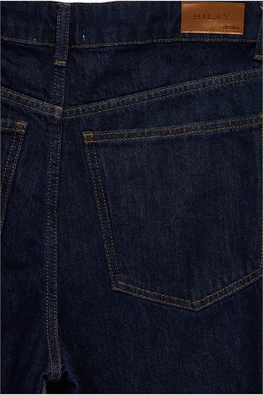Orta Bel Kesik Paça Straight Jean Pantolon KOYU LACİVERT