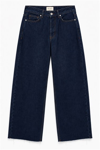 Orta Bel Kesik Paça Straight Jean Pantolon KOYU LACİVERT