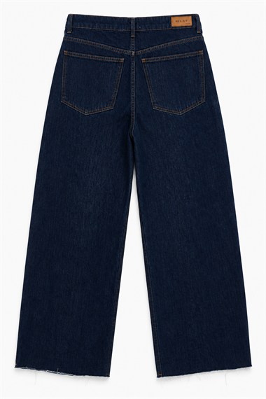 Orta Bel Kesik Paça Straight Jean Pantolon KOYU LACİVERT