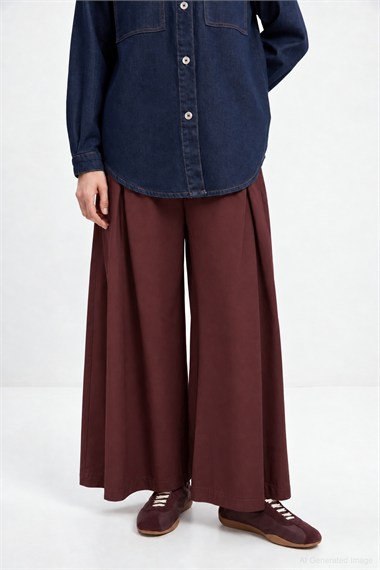 Over Pileli Bol Kesim Gabardin Pantolon BORDO