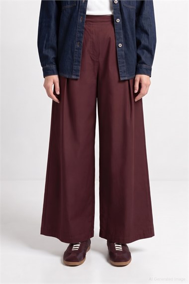 Over Pileli Bol Kesim Gabardin Pantolon BORDO