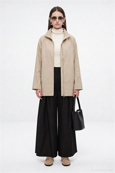 Over Pileli Bol Kesim Gabardin Pantolon SİYAH