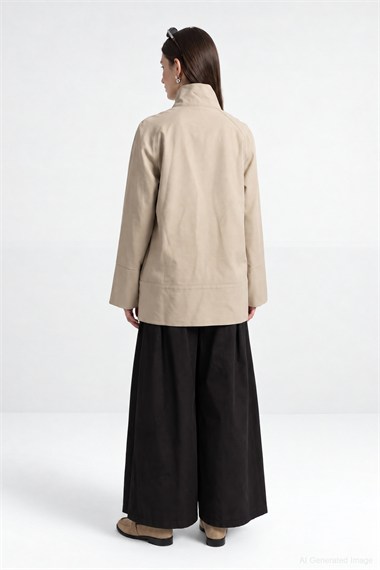 Over Pileli Bol Kesim Gabardin Pantolon SİYAH