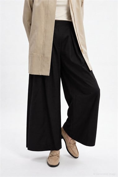 Over Pileli Bol Kesim Gabardin Pantolon SİYAH