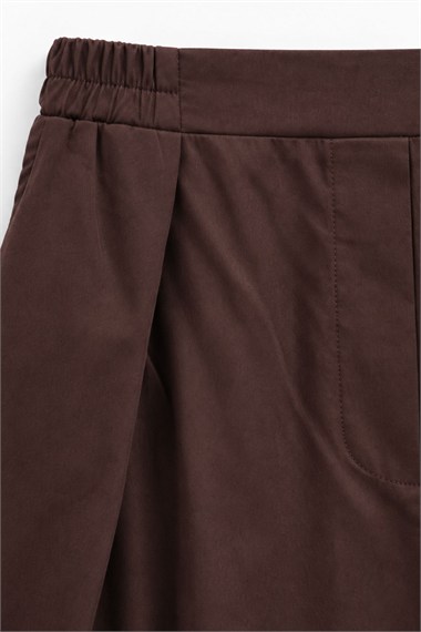 Over Pileli Bol Kesim Gabardin Pantolon KAHVERENGİ