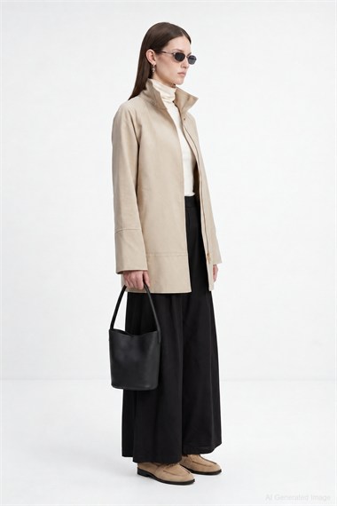 Over Pileli Bol Kesim Gabardin Pantolon SİYAH