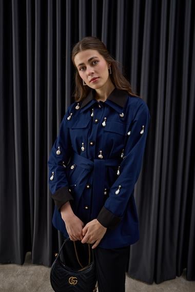 Parka Düğmeli Özel Aksesuarlı Parka LACİVERT