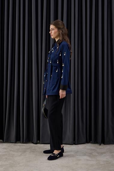 Parka Düğmeli Özel Aksesuarlı Parka LACİVERT