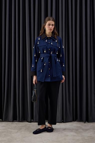 Parka Düğmeli Özel Aksesuarlı Parka LACİVERT