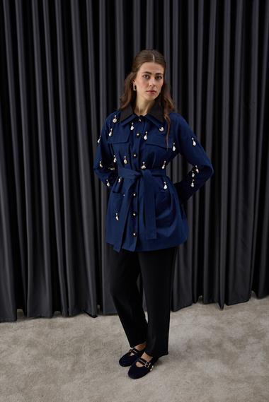 Parka Düğmeli Özel Aksesuarlı Parka LACİVERT