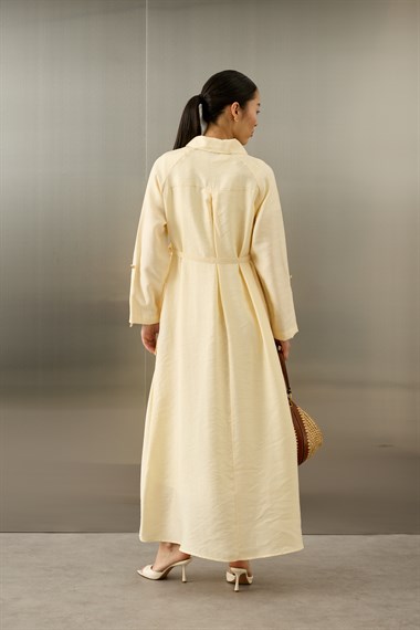 Pasion Fermuarlı D Tokalı Tencel Elbise EKRU