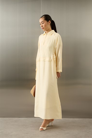 Pasion Fermuarlı D Tokalı Tencel Elbise EKRU